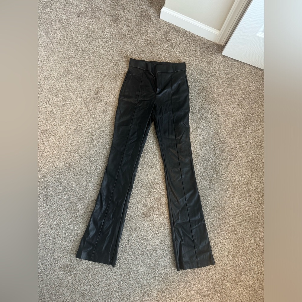 Zara Black High-Waisted Mini Flare Leather Pants